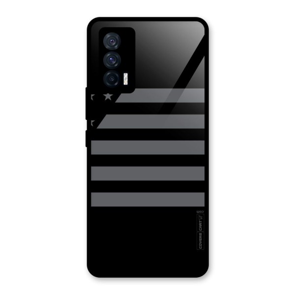Grey Star Striped Pattern Glass Back Case for Vivo iQOO 7 5G