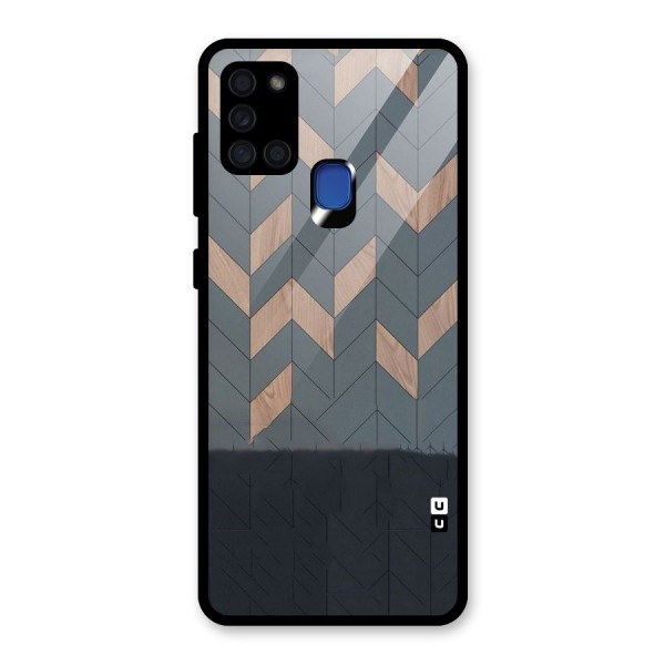 Greyish Wood Design Glass Back Case for Galaxy A21s