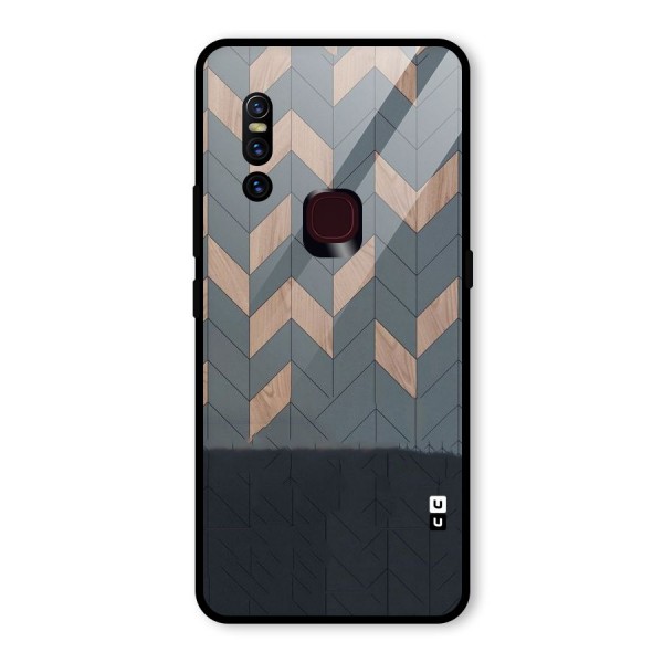 Greyish Wood Design Glass Back Case for Vivo V15