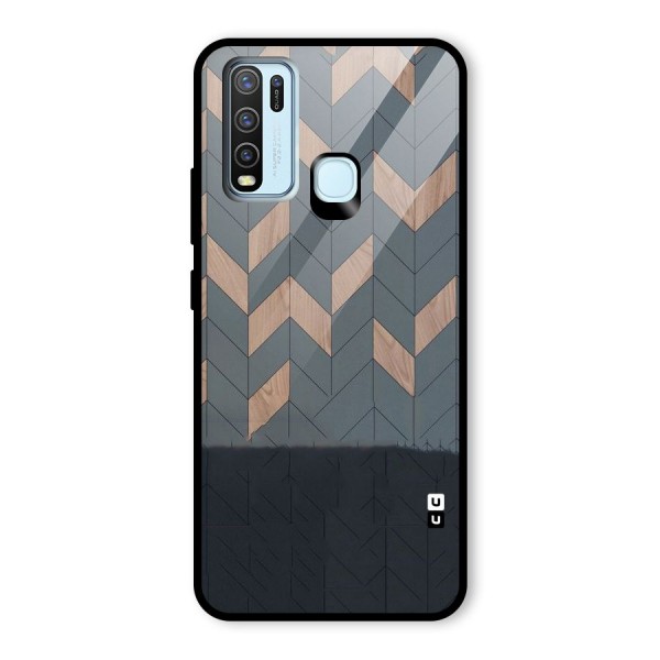 Greyish Wood Design Glass Back Case for Vivo Y30