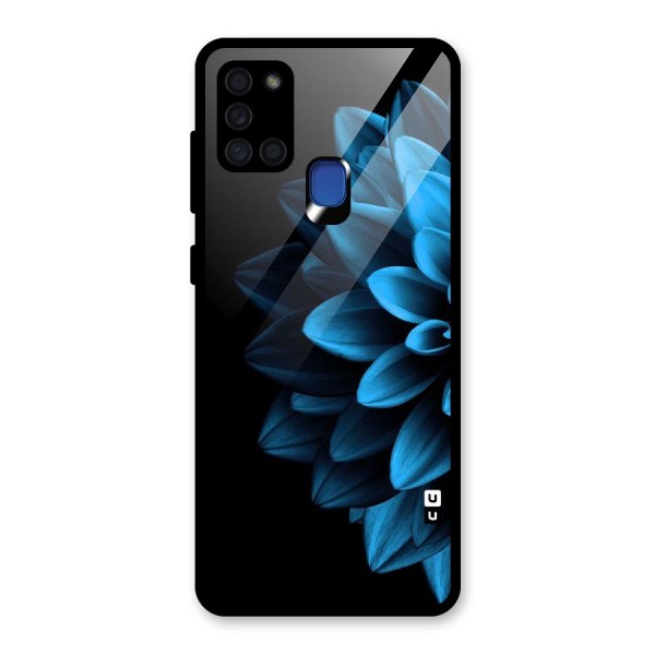 Half Blue Flower Glass Back Case for Galaxy A21s