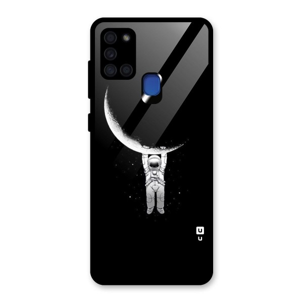 Hanging Astronaut Glass Back Case for Galaxy A21s