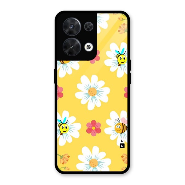 Happy Flowers Glass Back Case for Oppo Reno8 5G