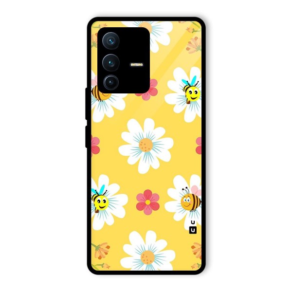 Happy Flowers Glass Back Case for Vivo V23 Pro