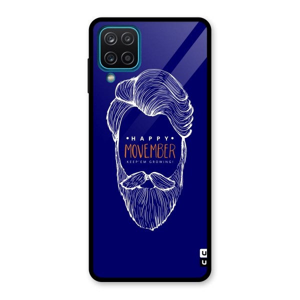 Happy Movember Blue Glass Back Case for Galaxy A12