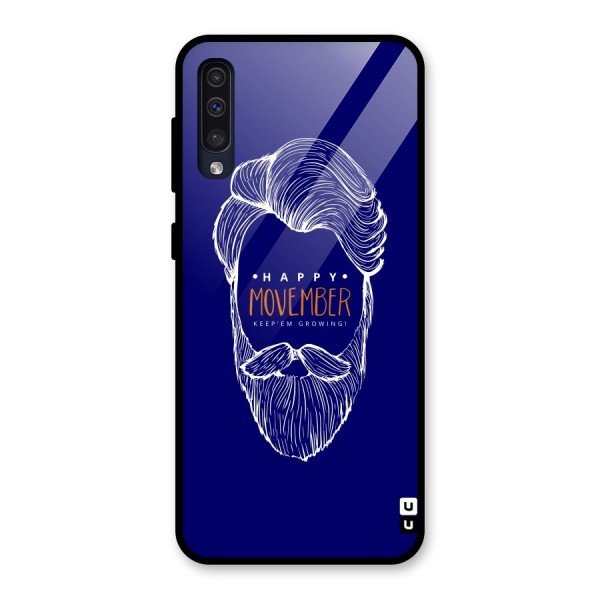 Happy Movember Blue Glass Back Case for Galaxy A50s