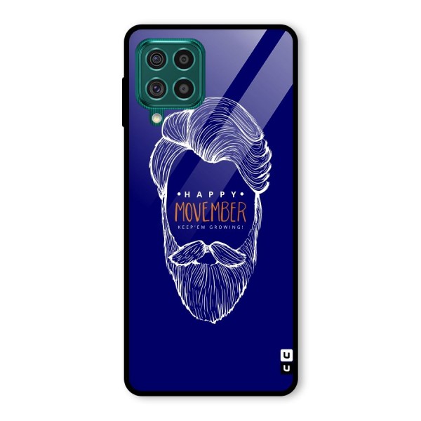 Happy Movember Blue Glass Back Case for Galaxy F62