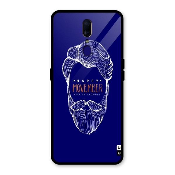 Happy Movember Blue Glass Back Case for Oppo F11