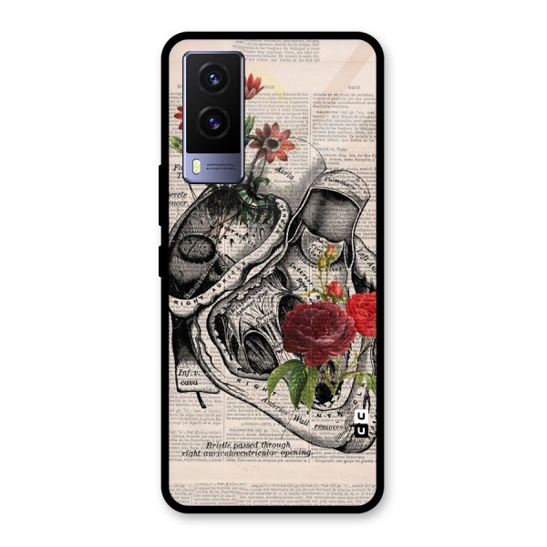 Heart Newspaper Glass Back Case for Vivo V21e 5G