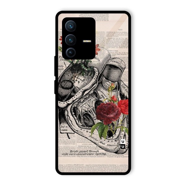 Heart Newspaper Glass Back Case for Vivo V23 Pro