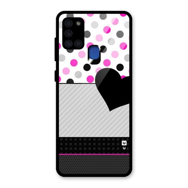 Heart Polka Stripes Glass Back Case for Galaxy A21s