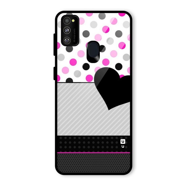 Heart Polka Stripes Glass Back Case for Galaxy M21