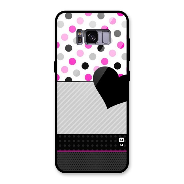 Heart Polka Stripes Glass Back Case for Galaxy S8