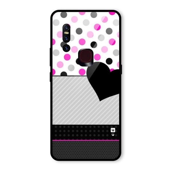 Heart Polka Stripes Glass Back Case for Vivo V15