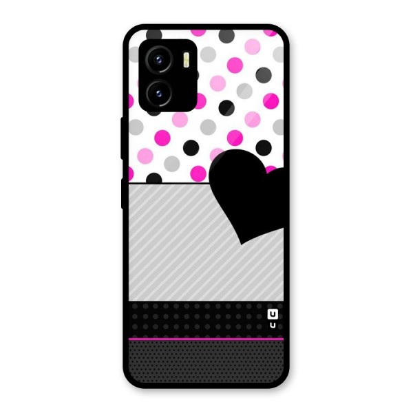 Heart Polka Stripes Glass Back Case for Vivo Y15s