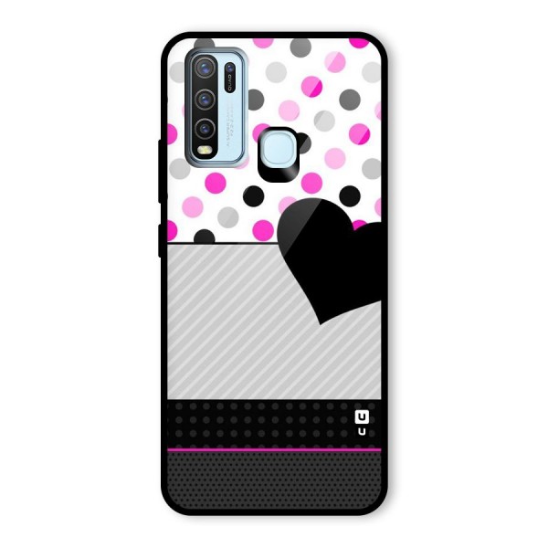 Heart Polka Stripes Glass Back Case for Vivo Y30