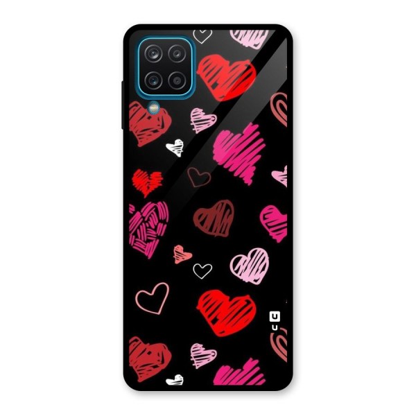 Hearts Art Pattern Glass Back Case for Galaxy A12