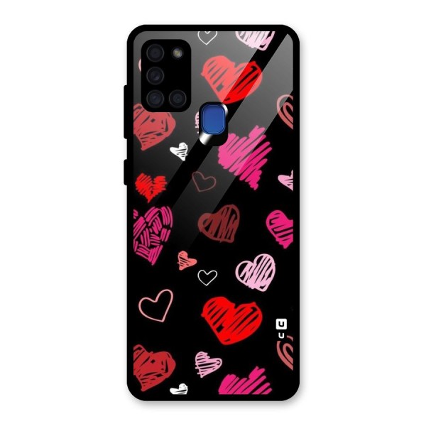 Hearts Art Pattern Glass Back Case for Galaxy A21s