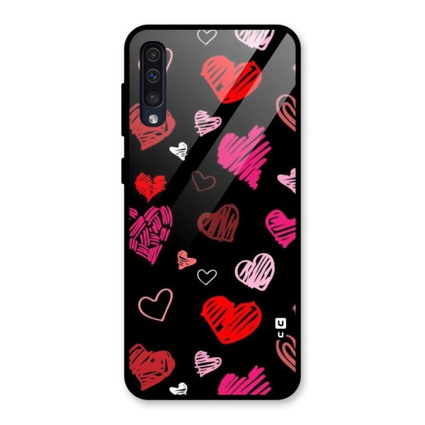 Hearts Art Pattern Glass Back Case for Galaxy A50s