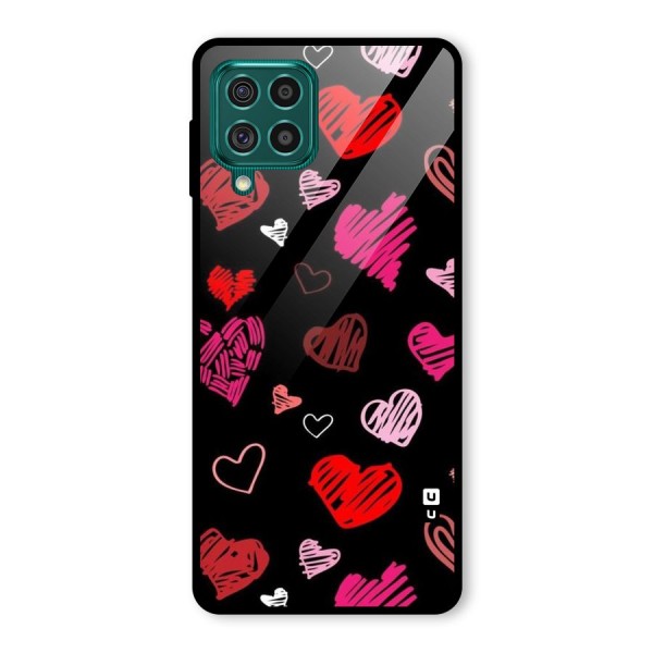 Hearts Art Pattern Glass Back Case for Galaxy F62