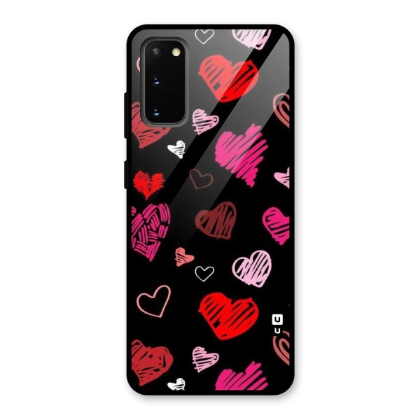 Hearts Art Pattern Glass Back Case for Galaxy S20