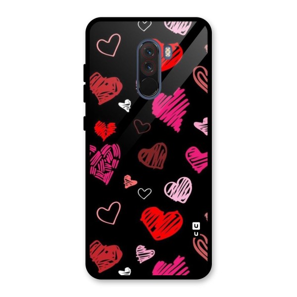 Hearts Art Pattern Glass Back Case for Poco F1