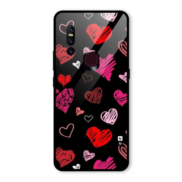 Hearts Art Pattern Glass Back Case for Vivo V15