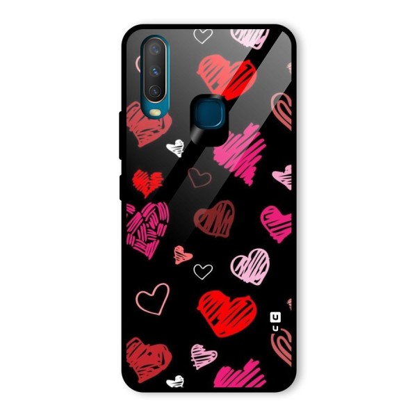 Hearts Art Pattern Glass Back Case for Vivo Y12