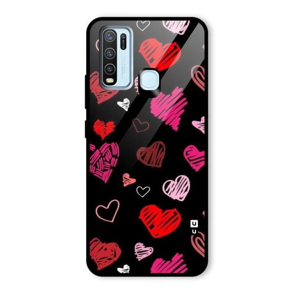 Hearts Art Pattern Glass Back Case for Vivo Y30