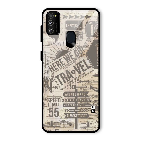 Here We Travel Glass Back Case for Galaxy M21