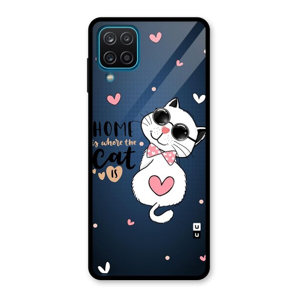 Home Where Cat Glass Back Case for Galaxy A12