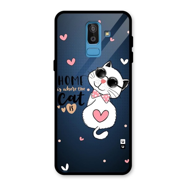 Home Where Cat Glass Back Case for Galaxy J8