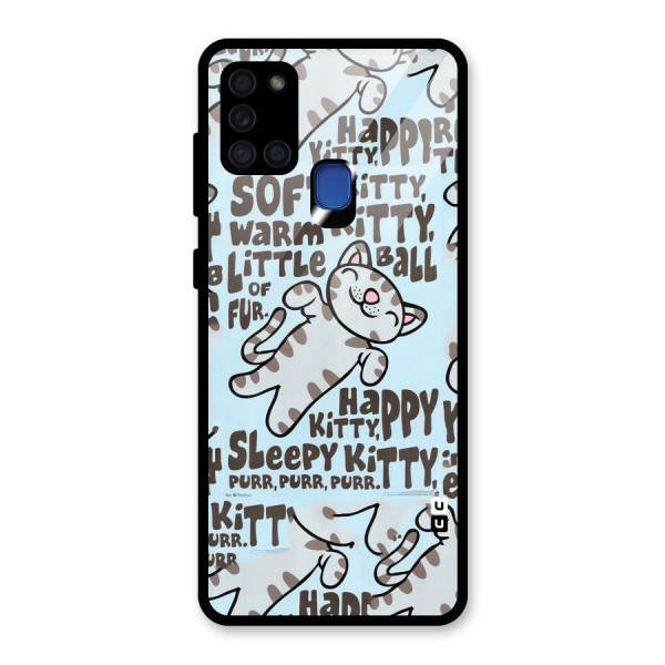 Kitty Pattern Glass Back Case for Galaxy A21s