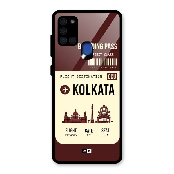 Kolkata Boarding Pass Glass Back Case for Galaxy A21s