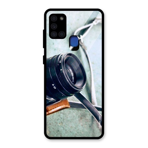 Leather Camera Lens Glass Back Case for Galaxy A21s