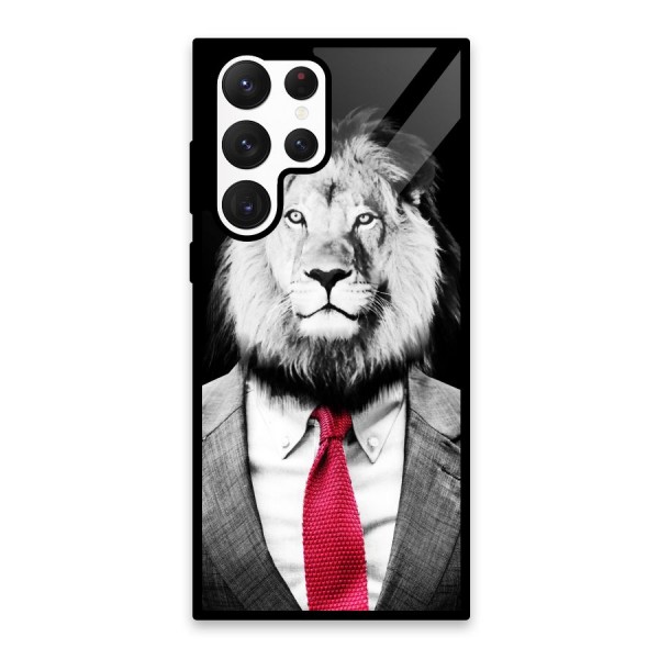 Lion with Red Tie Glass Back Case for Galaxy S22 Ultra 5G