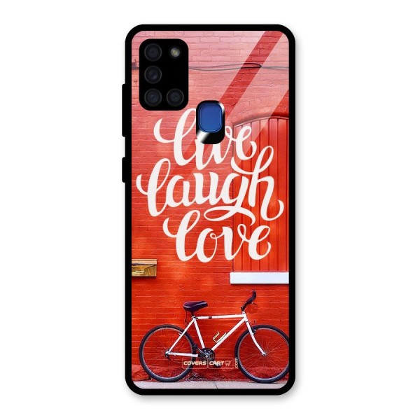 Live Laugh Love Glass Back Case for Galaxy A21s