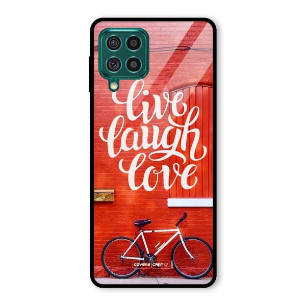 Live Laugh Love Glass Back Case for Galaxy F62