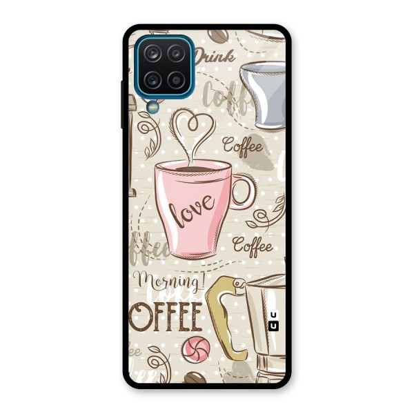 Love Coffee Design Glass Back Case for Galaxy A12