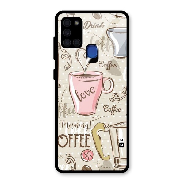 Love Coffee Design Glass Back Case for Galaxy A21s