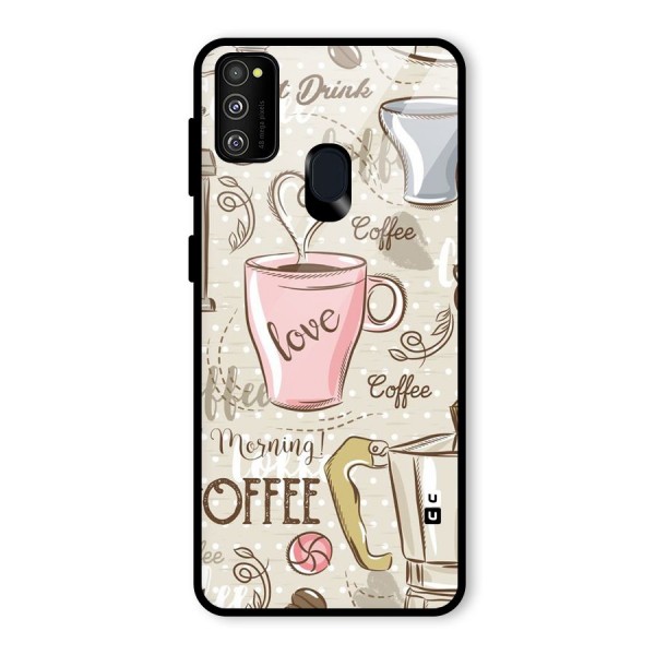 Love Coffee Design Glass Back Case for Galaxy M21