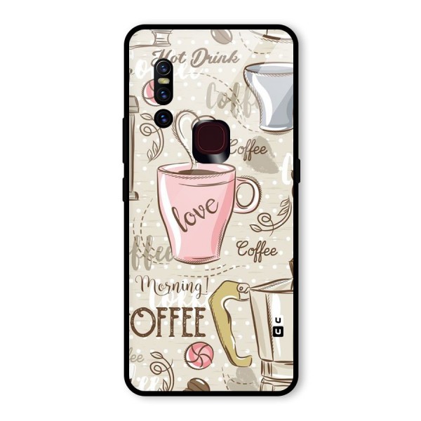 Love Coffee Design Glass Back Case for Vivo V15