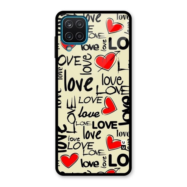 Love Hearts Pattern Glass Back Case for Galaxy A12