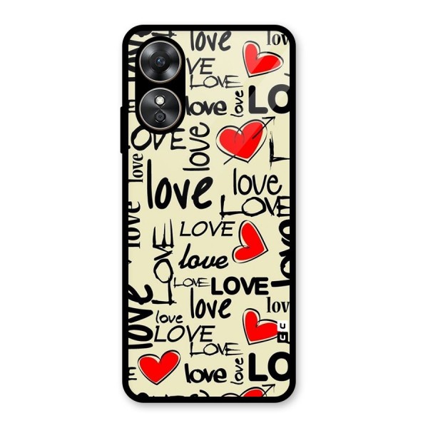 Love Hearts Pattern Glass Back Case for Oppo A17