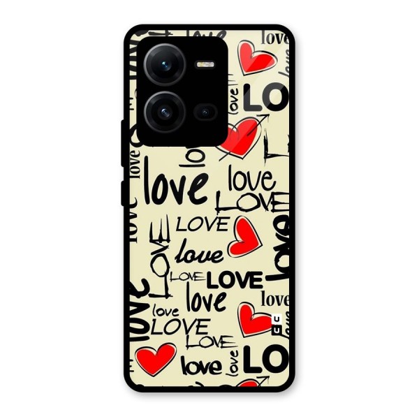 Love Hearts Pattern Glass Back Case for Vivo V25