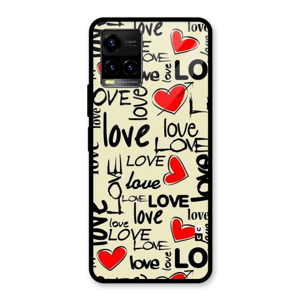 Love Hearts Pattern Glass Back Case for Vivo Y21G