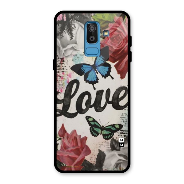 Lovely Butterfly Love Glass Back Case for Galaxy J8