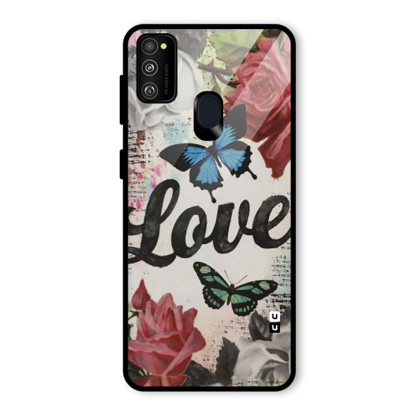 Lovely Butterfly Love Glass Back Case for Galaxy M21