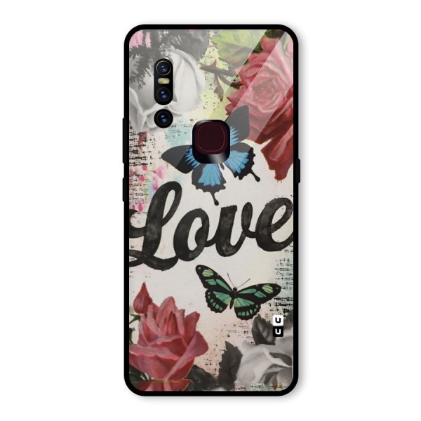 Lovely Butterfly Love Glass Back Case for Vivo V15