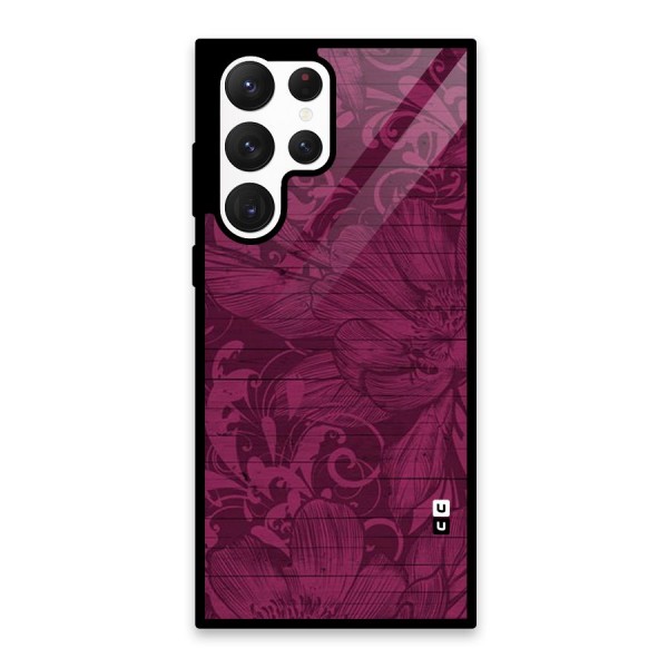 Magenta Floral Pattern Glass Back Case for Galaxy S22 Ultra 5G